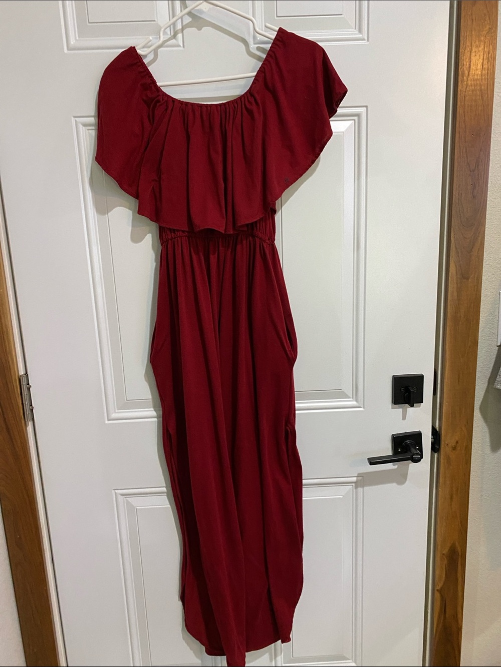 Off-Shoulder Maxi Dress — Wine Red - Picture 4 of 5